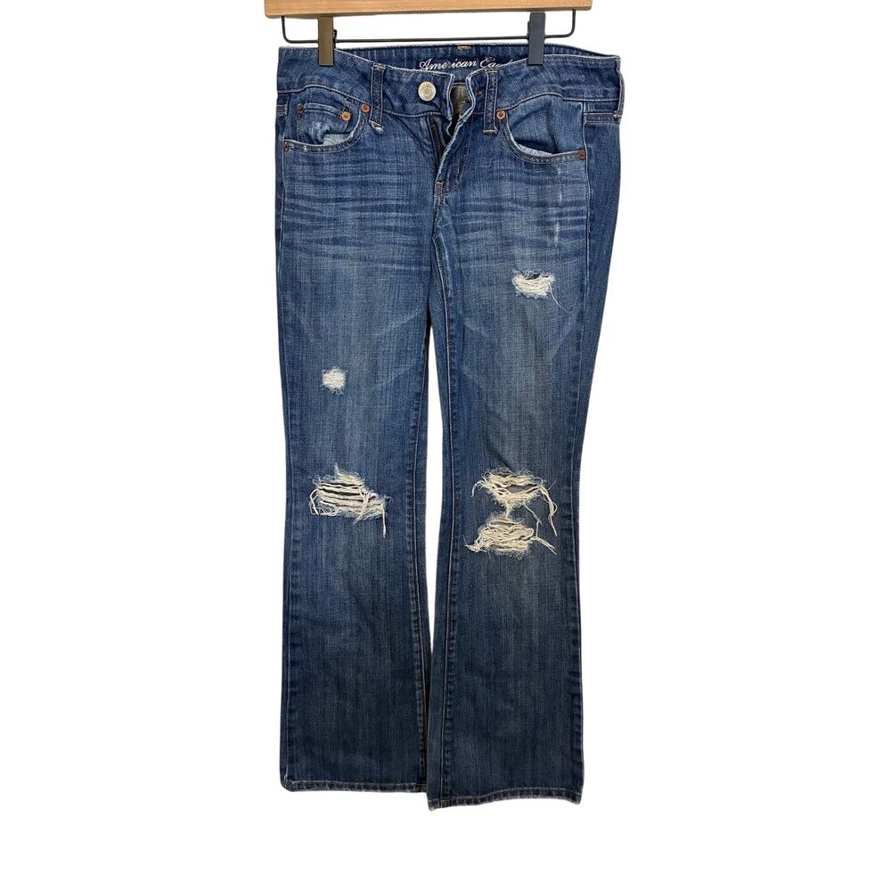 American Eagle Favorite Boyfriend Distressed Jeans Women's 0 Dark Wash Cotton - Picture 2 of 5